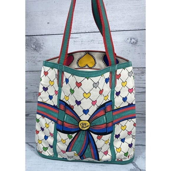 BRIGHTON Love & Joy Tote BAG by Brighton Lulu ThMulticolor Hearts Canvas Bow - Picture 2 of 8